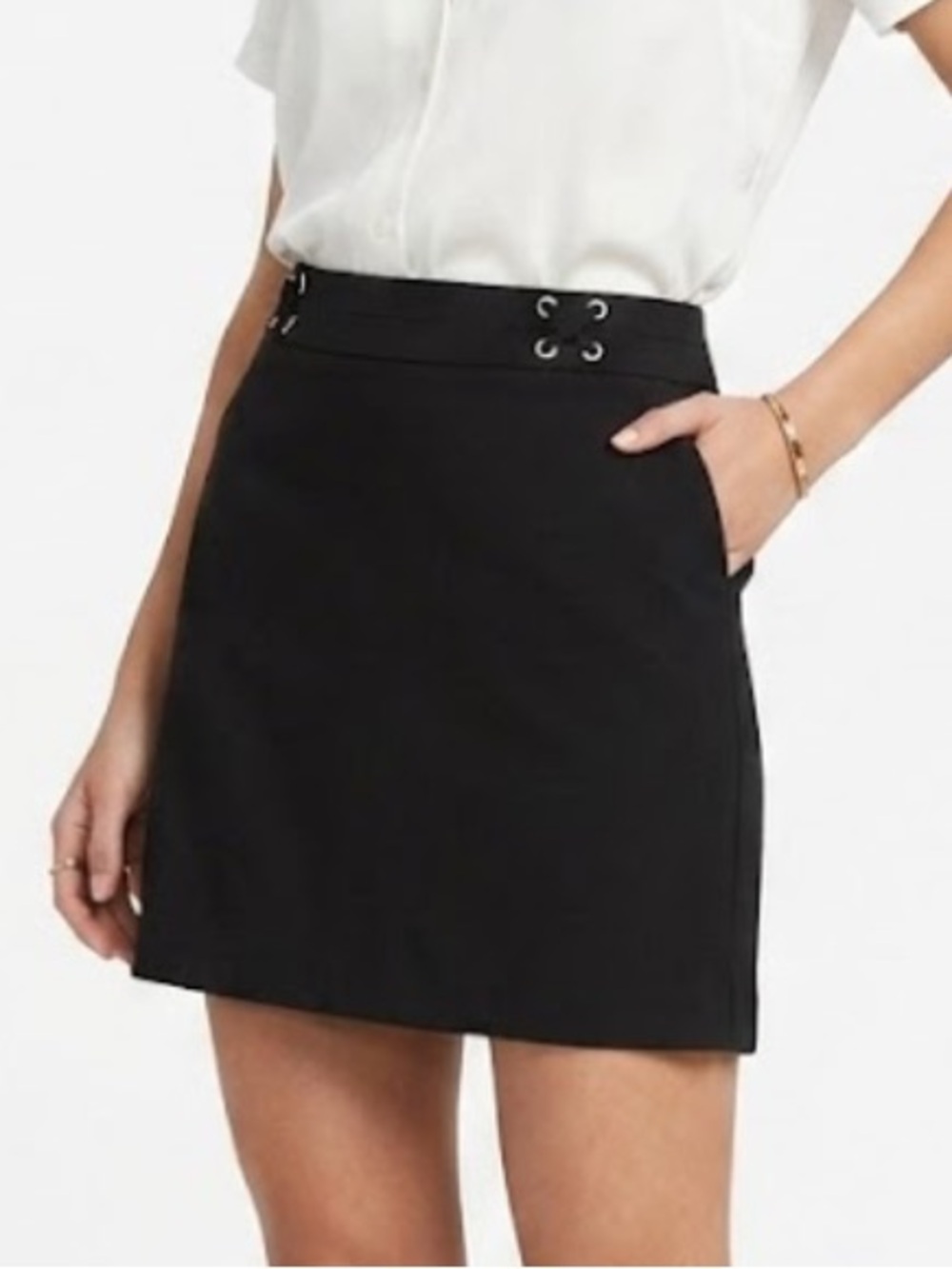 Rafaella Black Eyelet-Trim A-Line Mini Skirt
